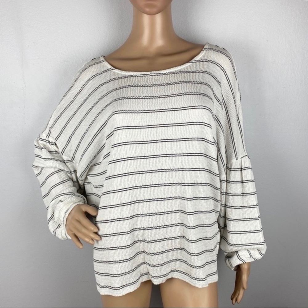 NEW FRENCH CONNECTION STRIPED BALLOON SLEEVE TOP - Picture 2 of 8
